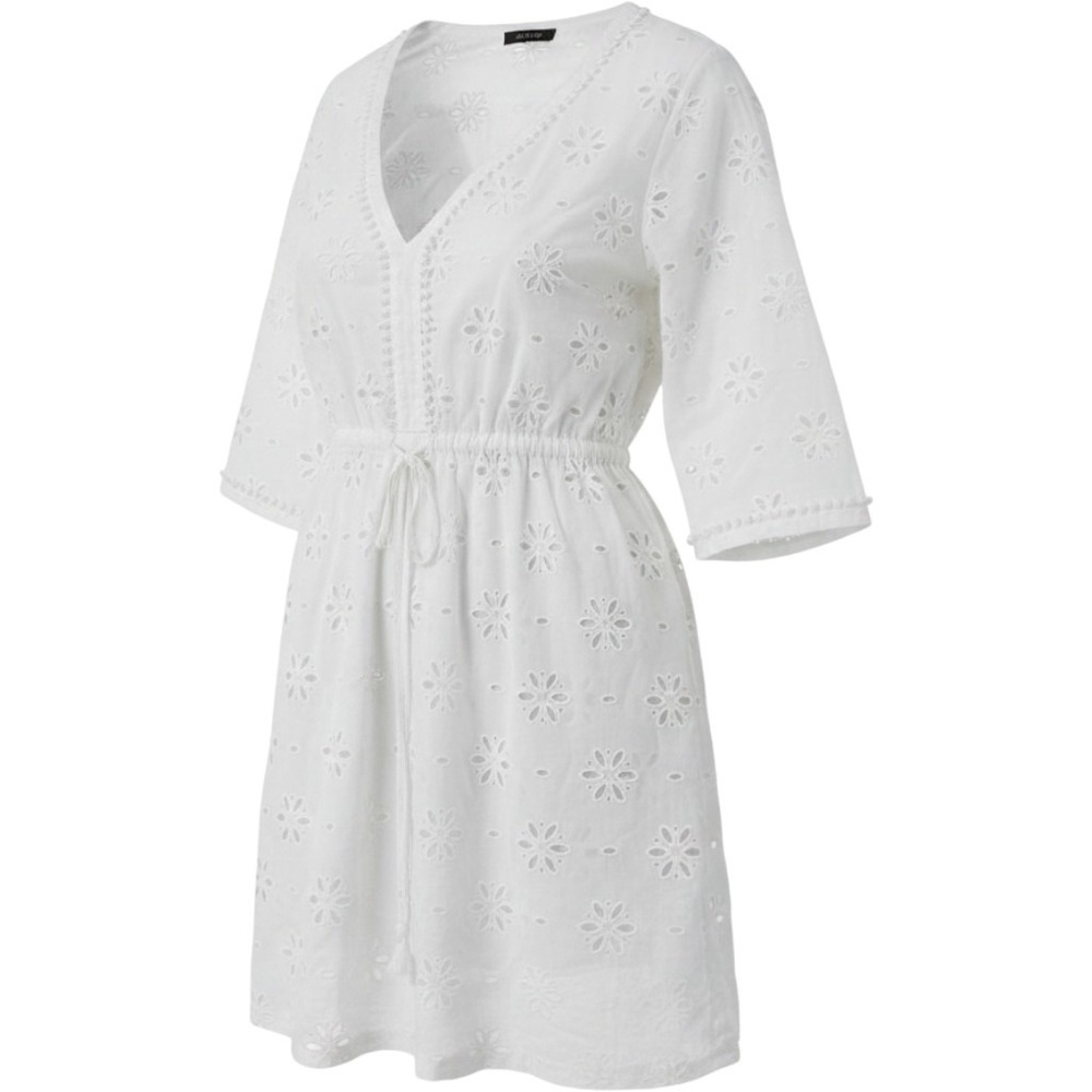 J.Crew White Eyelet Cotton Mini Dress XXS Floral Embroidery V-Neck Pom Pom Trim